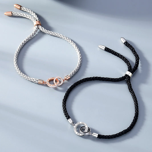 The New Double Ring Couple Bracelet Sterling Silver Korean Niche Interlocking Braided Bracelet