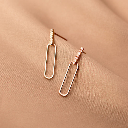 S925 Silver Geometric Hollow Line Diamond Oval Earrings Women