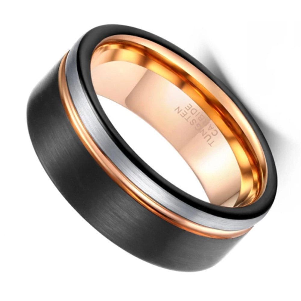 Tungsten Ring Fashion Colorblock Rose Gold Plated