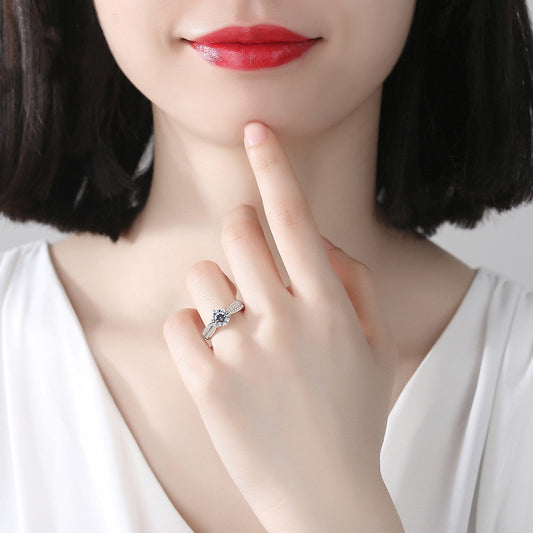 S925 Sterling Silver Micro-inlaid One-carat Moissanite Ring
