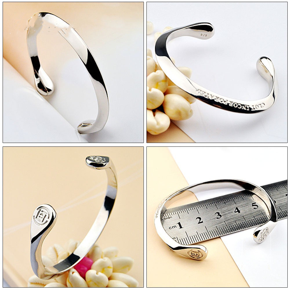 925 Sterling Silver Bracelet Male And Female Students Japanese And Korean Version Of Card SeriesBracelet Simple Edge Silver Bracelet Gift