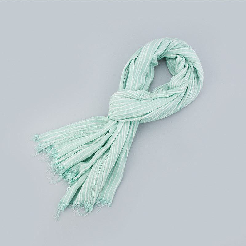 وشاح من القطن والكتان على الطراز الأدبي الياباني، مخطط ومطرز