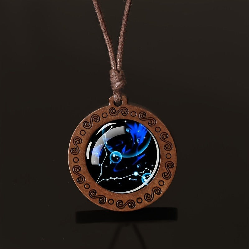 Zodiac Glass Pendant Vintage Necklace