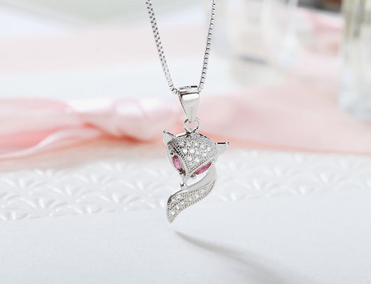 925 Sterling Silver Genuine Micro Inlaid Zircon Fox Pendant
