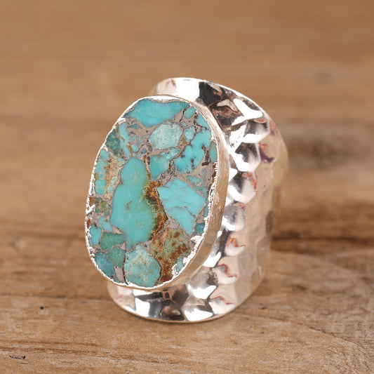 Natural Gold Turquoise Stone Bead Ring