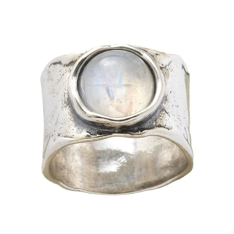 Vintage Moonstone Ring Wide Face Men