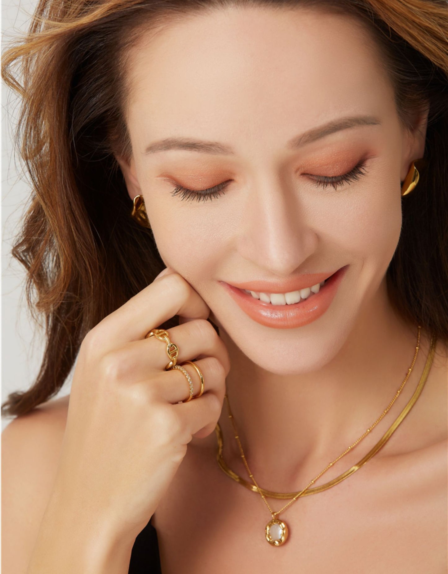 Double Ring Open-Ended Zircon Ring With Adjustable Gold Ring