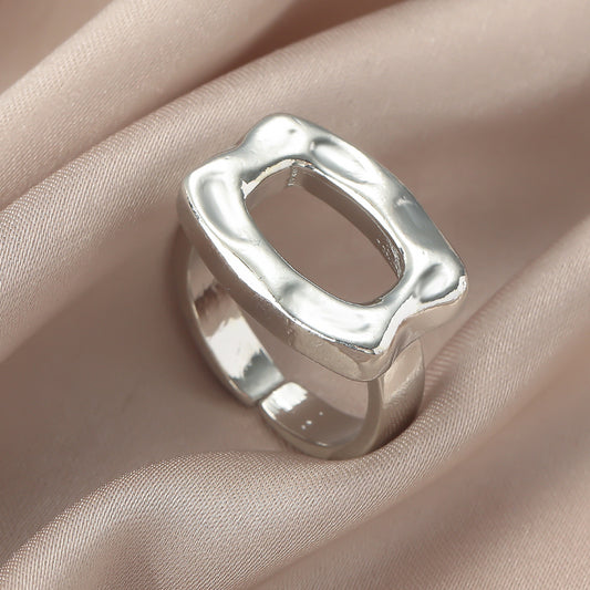 Exaggerated Metal Texture Glossy Round Simple Geometric Alloy Ring