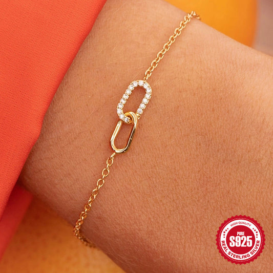 سوار نسائي بسيط من الفضة الإسترلينية S925 مع مشبك مزدوج من الزركون