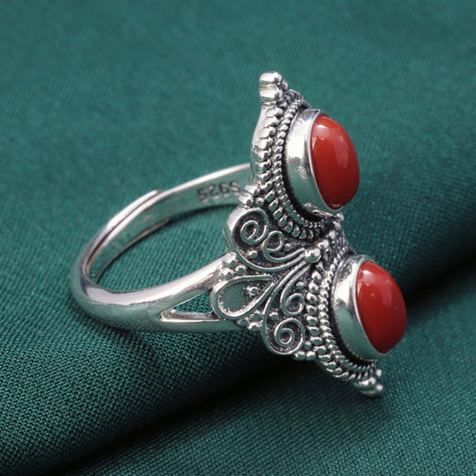 Distressed Adjustable Mouth Ethnic Style Wide Face Ring