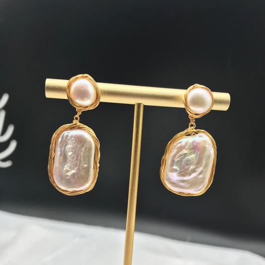 Spring And Summer Baroque Pearl Earrings Geometric