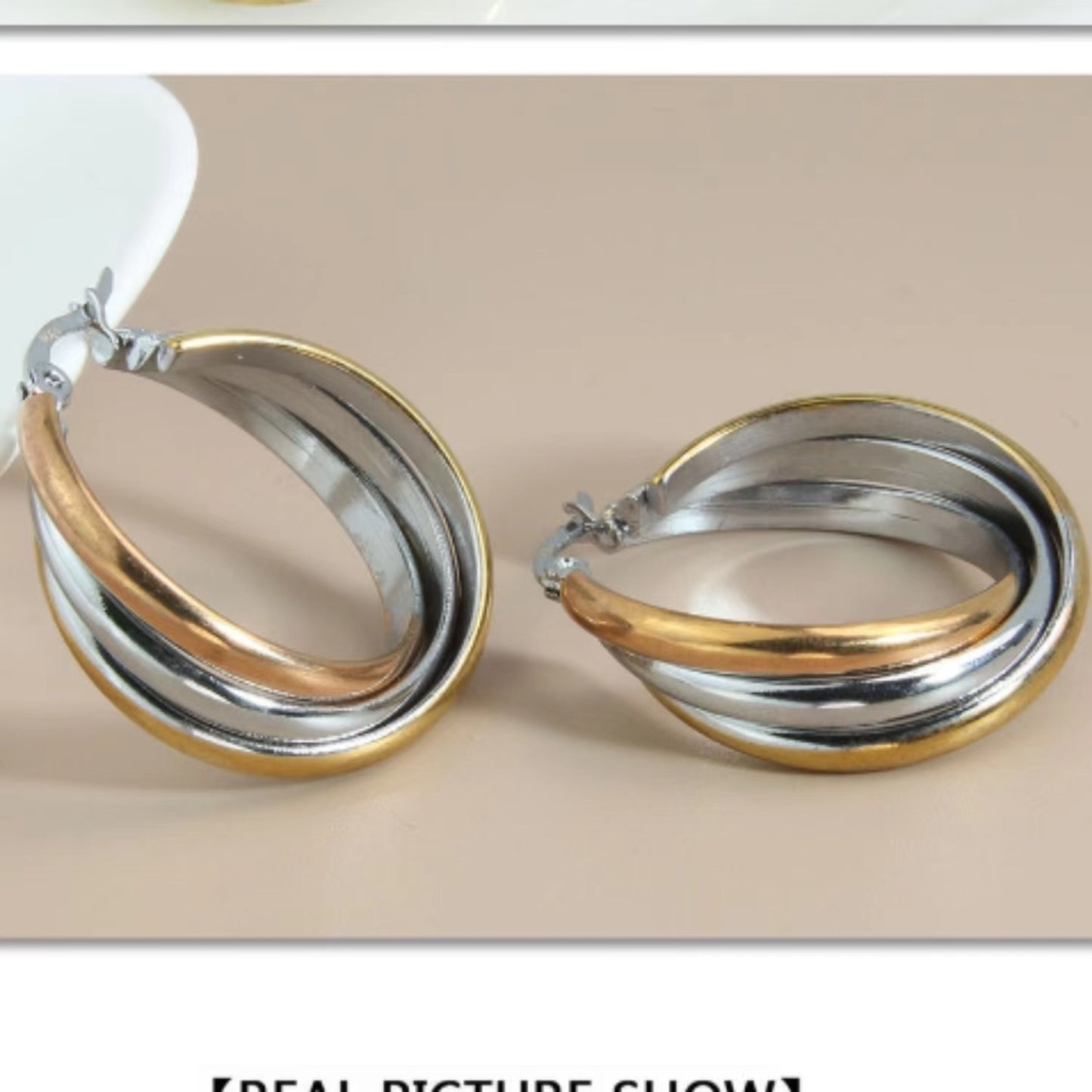 Stainless Steel Three-ring Multi-layer Overlapping Gold Earrings