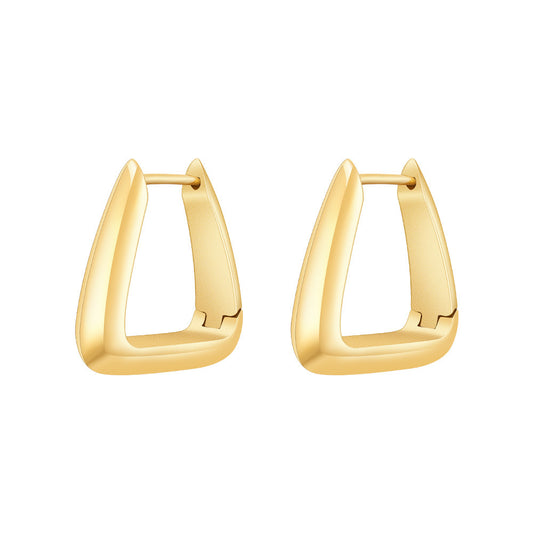 18K Gold Titanium Steel Special-interest Design Geometric Three-dimensional Triangle Earrings INS Style