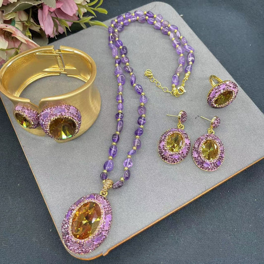 Sudan Stone Color-changing Stone Amethyst Necklace Ring Bracelet Set