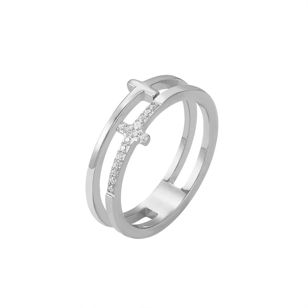 Men's And Women's Fashion Double-layer Cross Ring