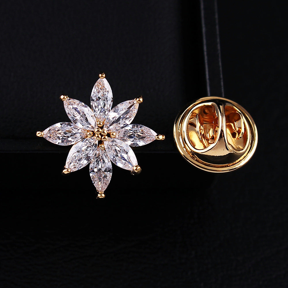 Crystal Small Brooch Collar Pin Gold-plated Micro Inlaid Zircon High-grade Anti-exposure Cap Ornament