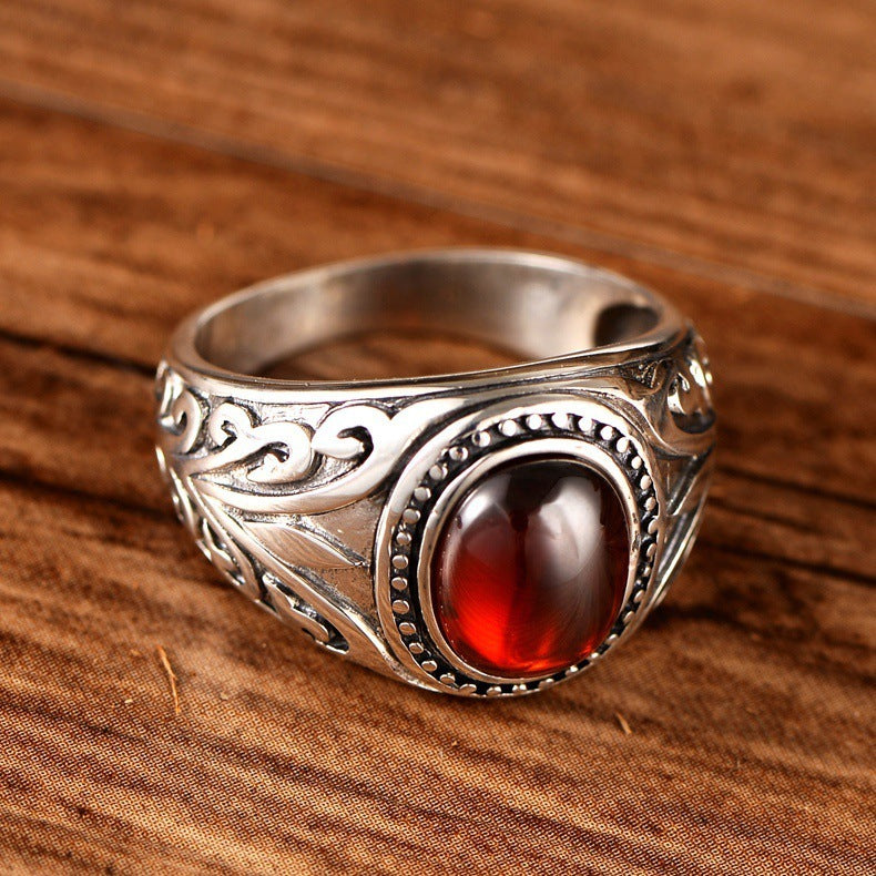 Red Garnet Gemstone Silver Ring