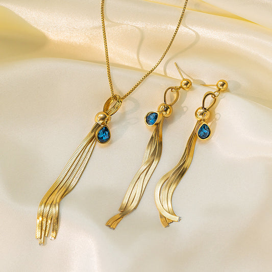 طقم مجوهرات نسائي من الستانلس ستيل مع أقراط