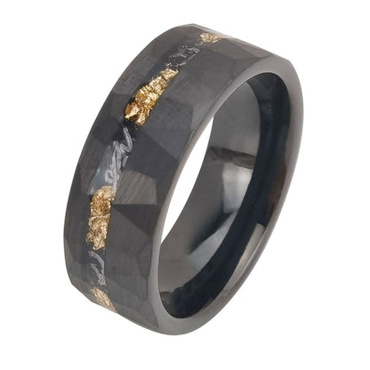 Tungsten Gold Ring Flat Batch Flower Groove Inlaid With Gold Foil Debris