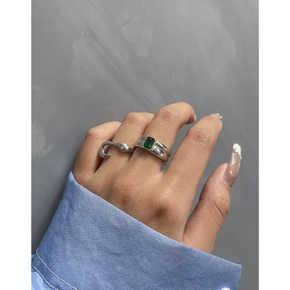 All-match Micro Inlaid Zircon Textured Sterling Silver Ring