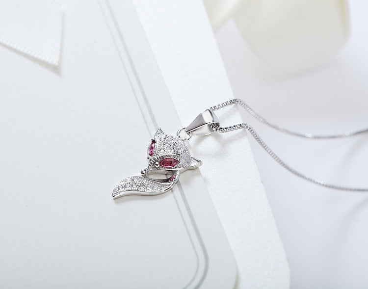 925 Sterling Silver Genuine Micro Inlaid Zircon Fox Pendant