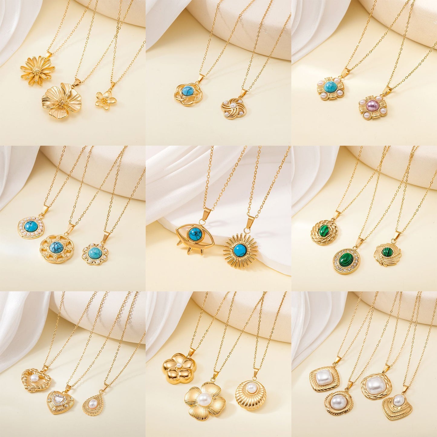 Titanium Steel Die-casting Pendant Non-fading Inlaid Shell Pearls Necklace For Women