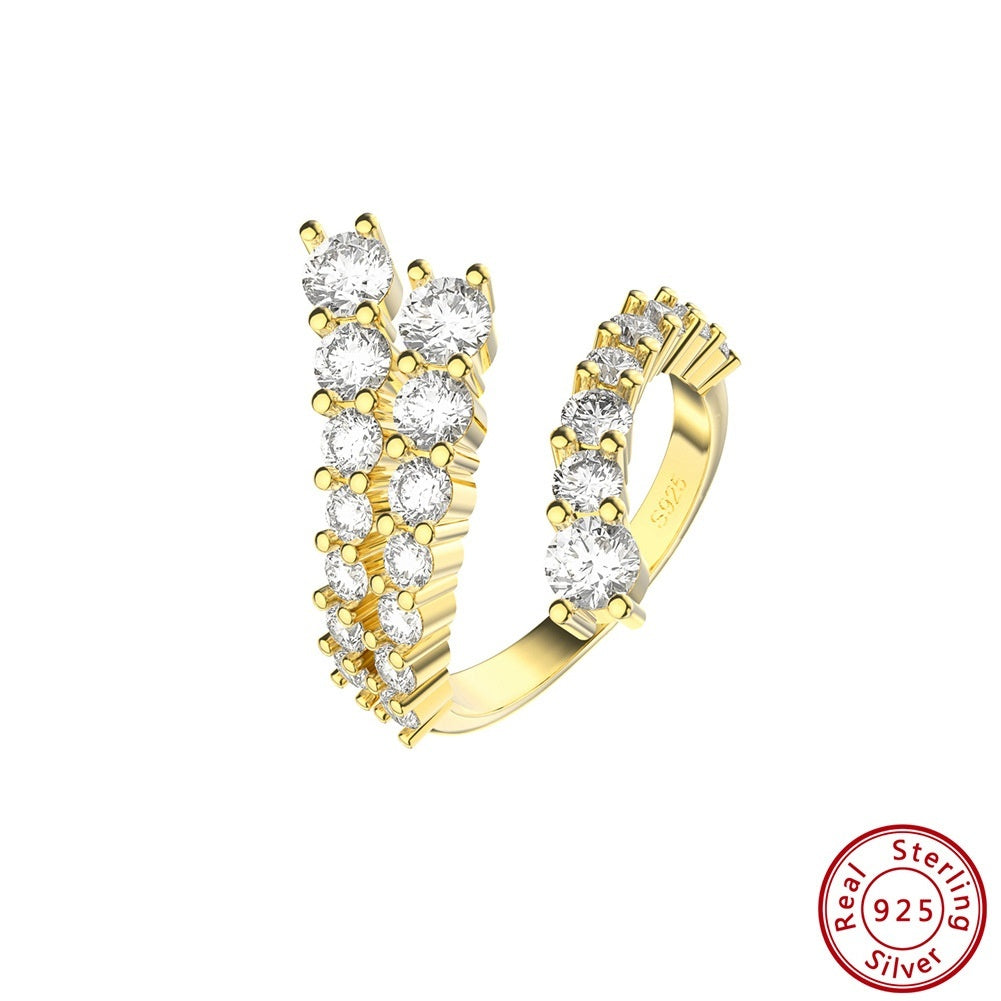 Double-row Ribbon Diamond-studded Ring