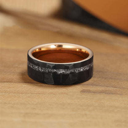 In Stock One Piece Dropshipping Niche Meteorite Inlaid Tungsten Steel Men's Ring Black Ring Men