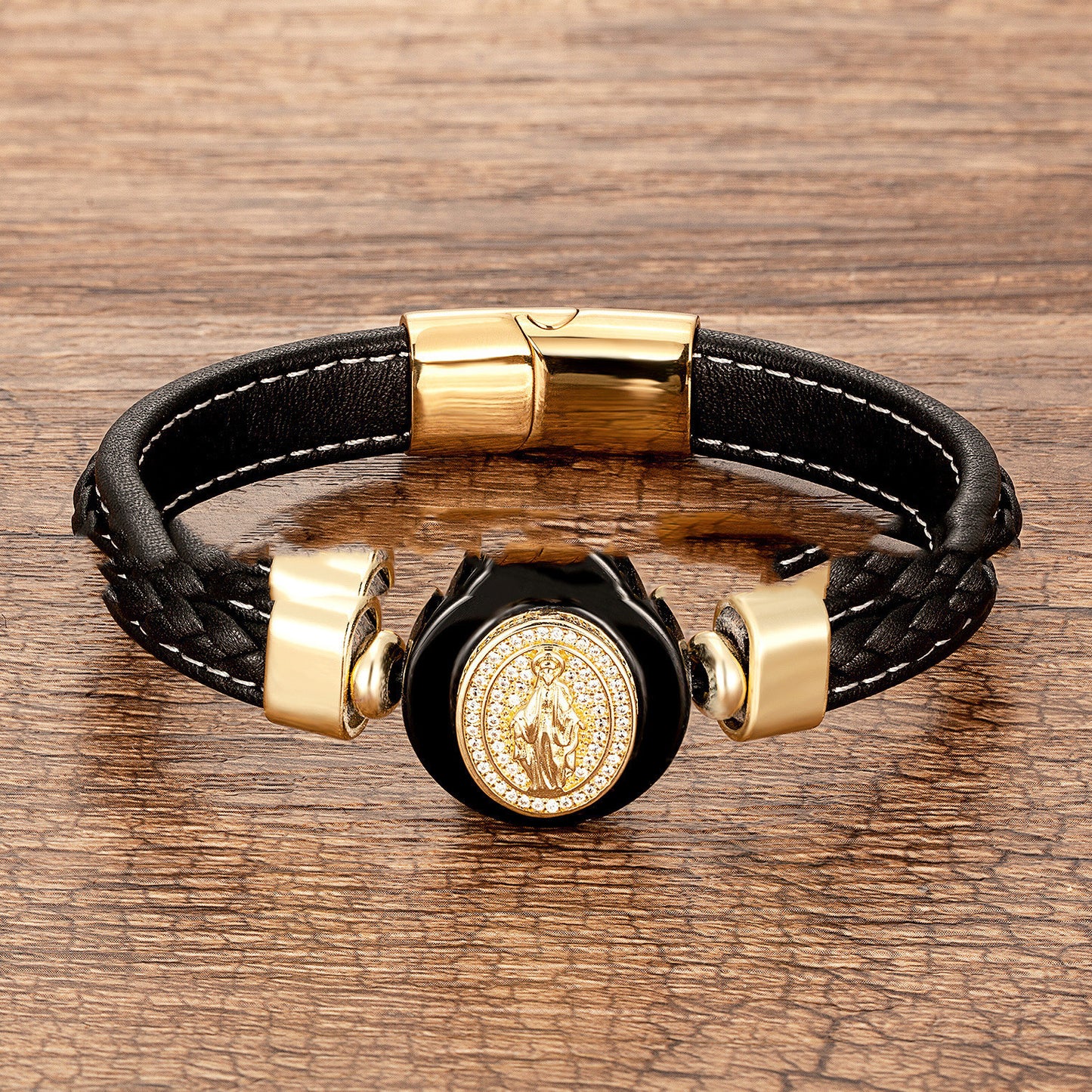 European And American Fashion Outer Stone Leather Cord Braided Bracelet