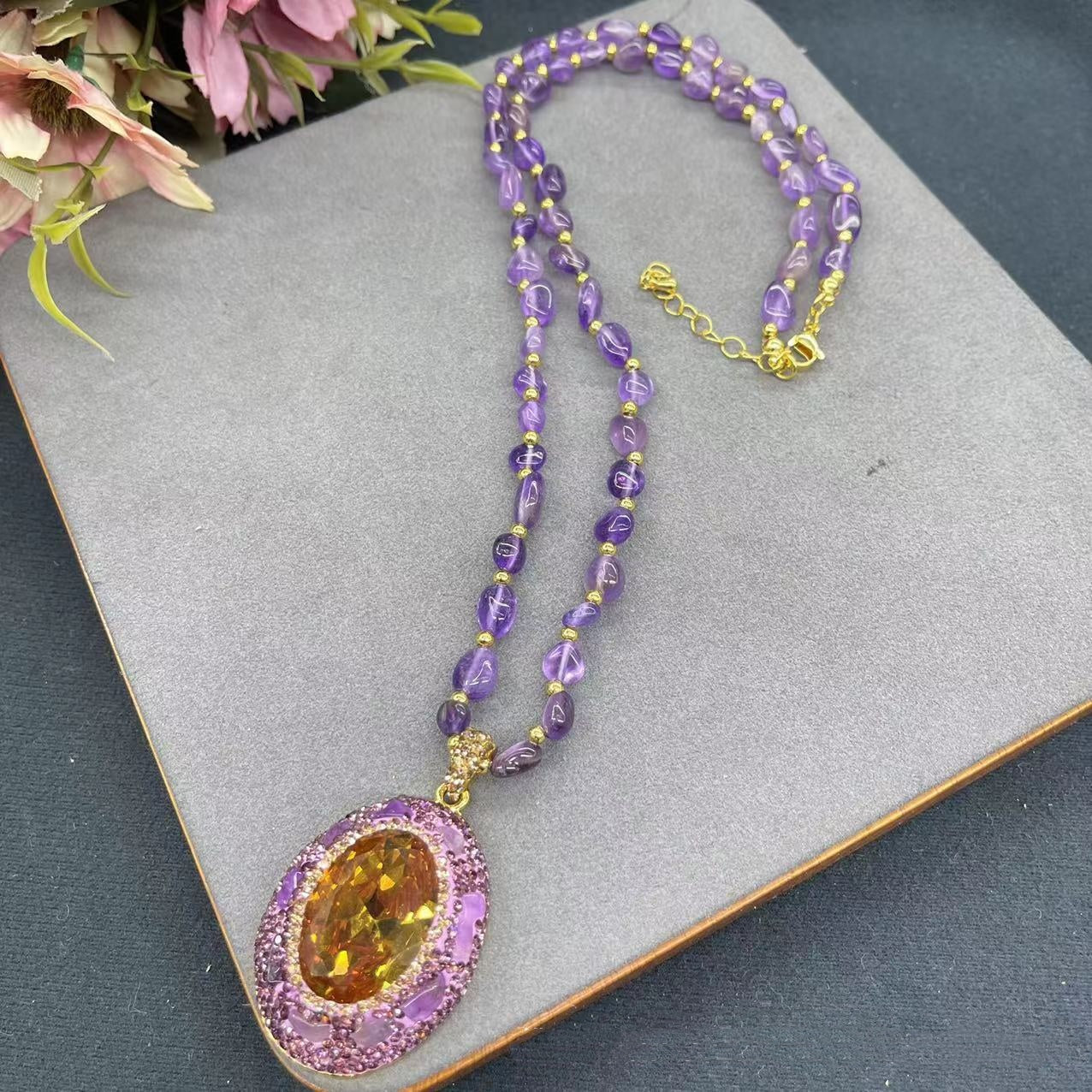 Sudan Stone Color-changing Stone Amethyst Necklace Ring Bracelet Set