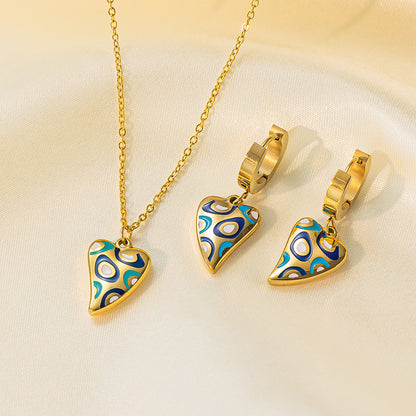 طقم مجوهرات نسائي من الستانلس ستيل مع أقراط