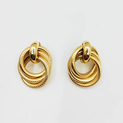 Geometric Ring Embossed Twisted Stud Earrings Exaggerated Creative