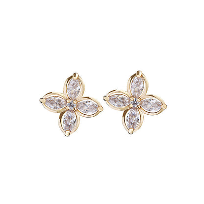 Simple Ladies Clip Earrings Personality Four-leaf Flower