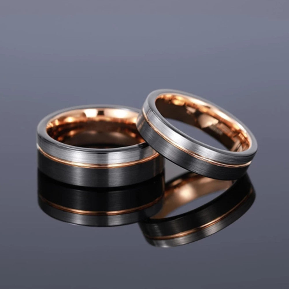 Tungsten Ring Fashion Colorblock Rose Gold Plated