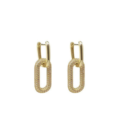 Full Diamond Oval Copper Ear Studs Earrings