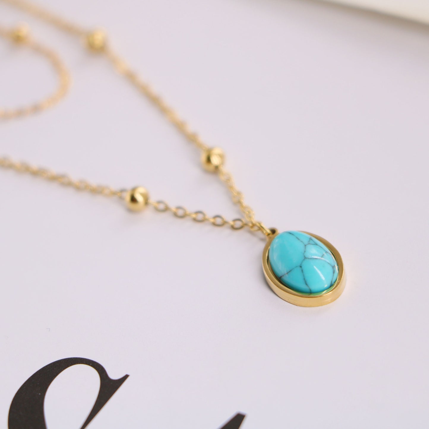 Natural Turquoise Oval Double Necklace Female