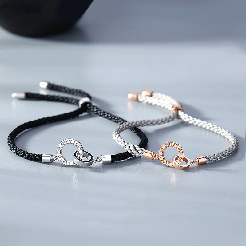 The New Double Ring Couple Bracelet Sterling Silver Korean Niche Interlocking Braided Bracelet