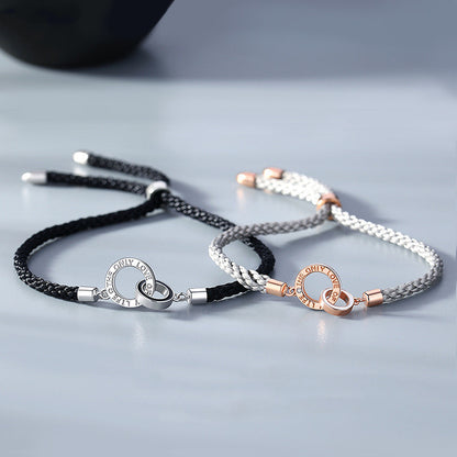 The New Double Ring Couple Bracelet Sterling Silver Korean Niche Interlocking Braided Bracelet