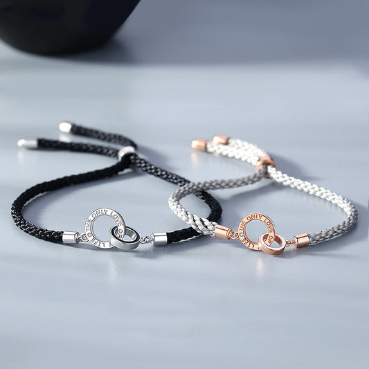 The New Double Ring Couple Bracelet Sterling Silver Korean Niche Interlocking Braided Bracelet