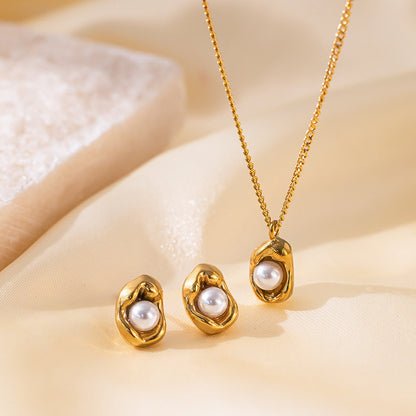 طقم مجوهرات نسائي من الستانلس ستيل مع أقراط