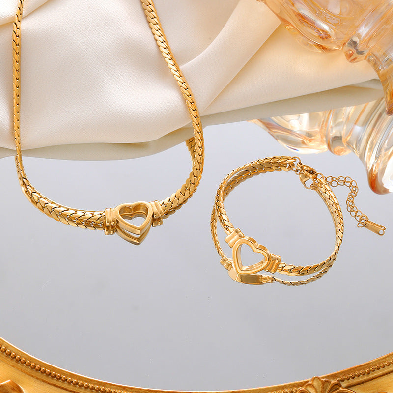 قلادة وسوار سلسلة حب مخصصة للنساء من الفولاذ التيتانيوم غير قابل للتلاشي، سلسلة الترقوة والمجوهرات