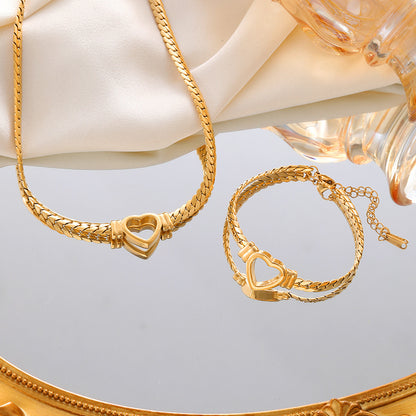 قلادة وسوار سلسلة حب مخصصة للنساء من الفولاذ التيتانيوم غير قابل للتلاشي، سلسلة الترقوة والمجوهرات