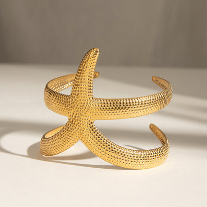 Stainless Steel Hammered Starfish Open-ended Bracelet