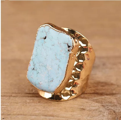 Natural Gold Turquoise Stone Bead Ring