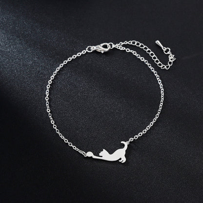 Stainless Steel Cat Play Pendant Personalized Women's Bracelet