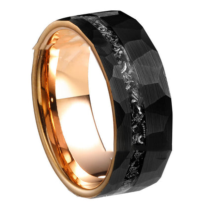 In Stock One Piece Dropshipping Niche Meteorite Inlaid Tungsten Steel Men's Ring Black Ring Men
