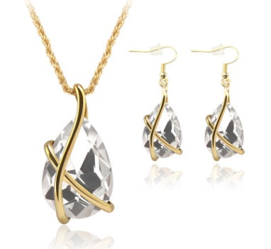 مجموعة مجوهرات التجارة الإلكترونية عبر الحدود الأوروبية والأمريكية قلادة وأقراط كريستالية حنينية لوازم حفلات الزفاف