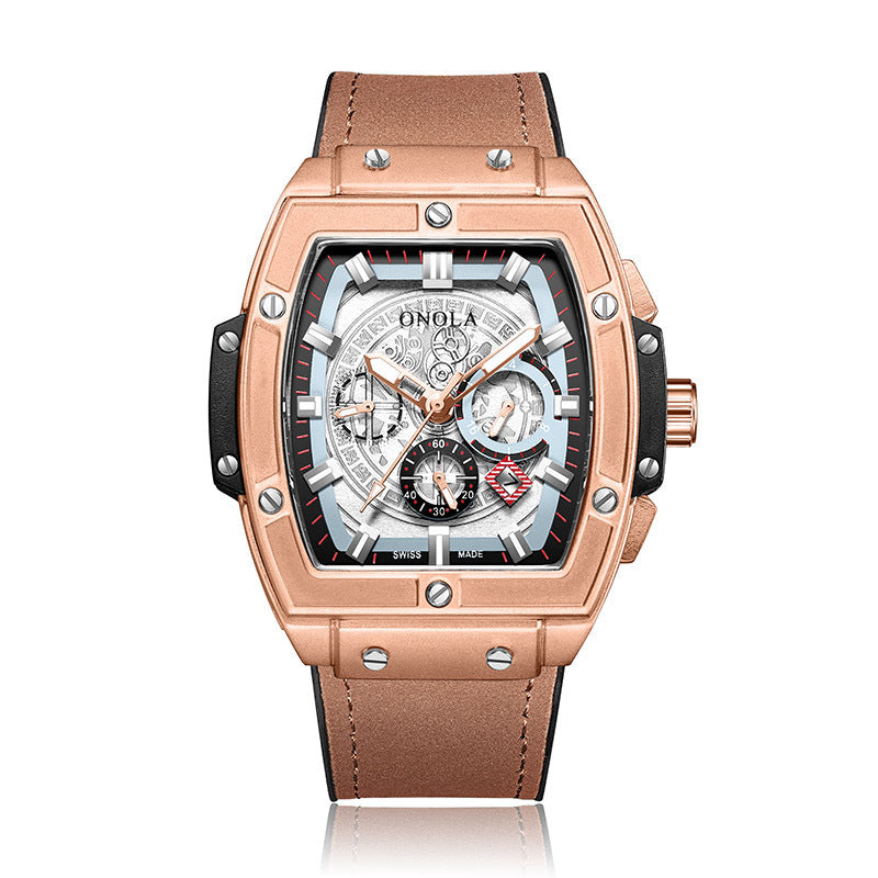 Barrel-shaped multi-function quartz men's watch