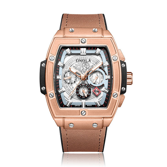 Barrel-shaped multi-function quartz men's watch