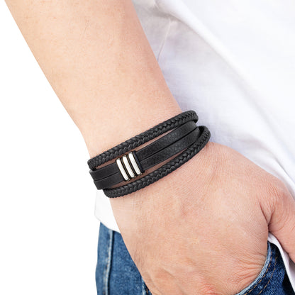 Casual Leather Stainless Steel Magnet Buckle Braided Bracelet